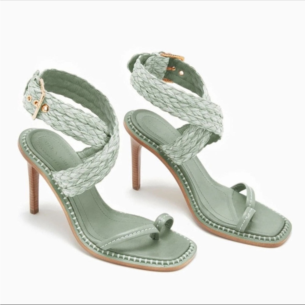NWT Ulla Johnson $525 Lydia Raffia High Heel - Malachite Green Size 7 (37)